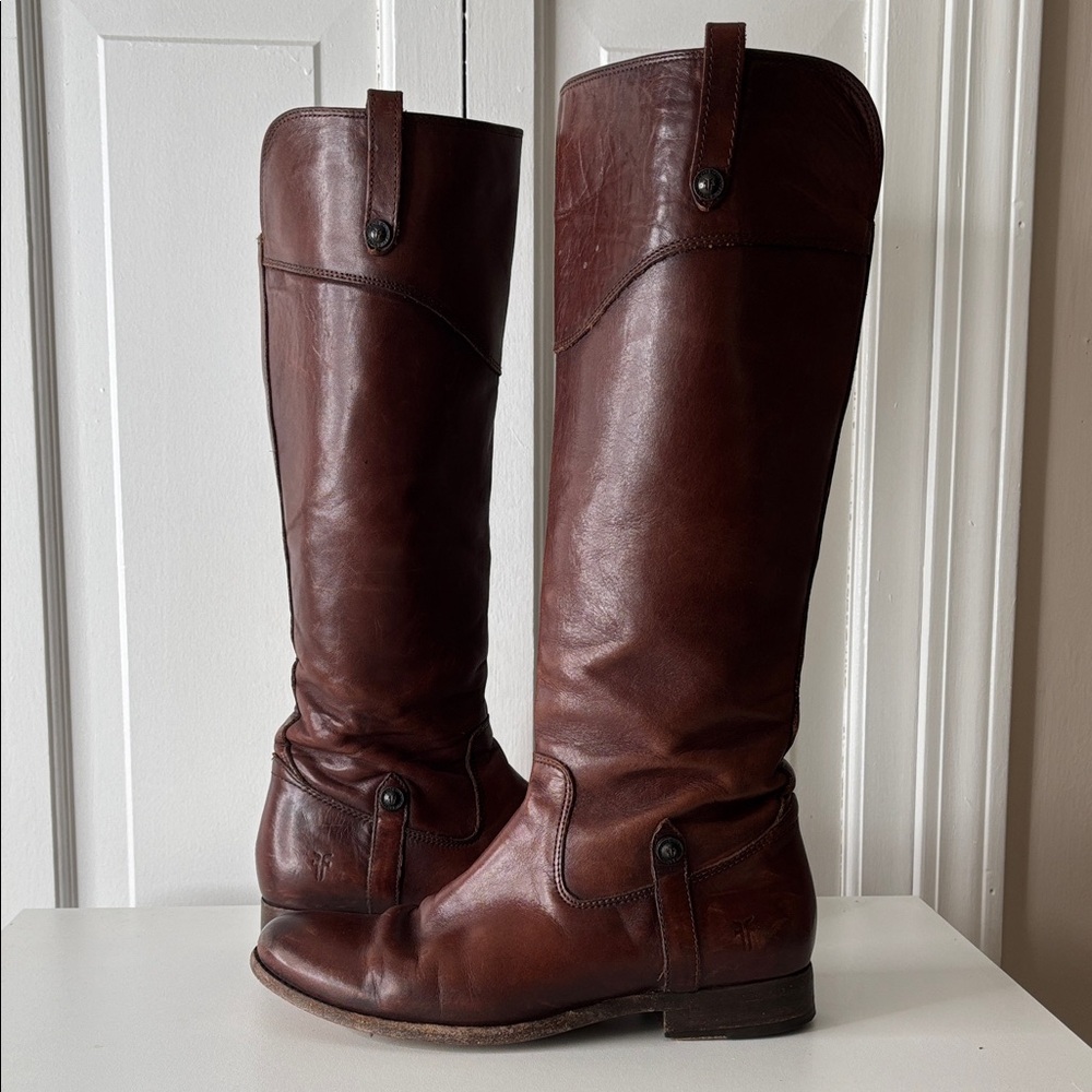 Frye Melissa Button Leather Boots in Cognac with Tan Lining - Picture 4 of 9